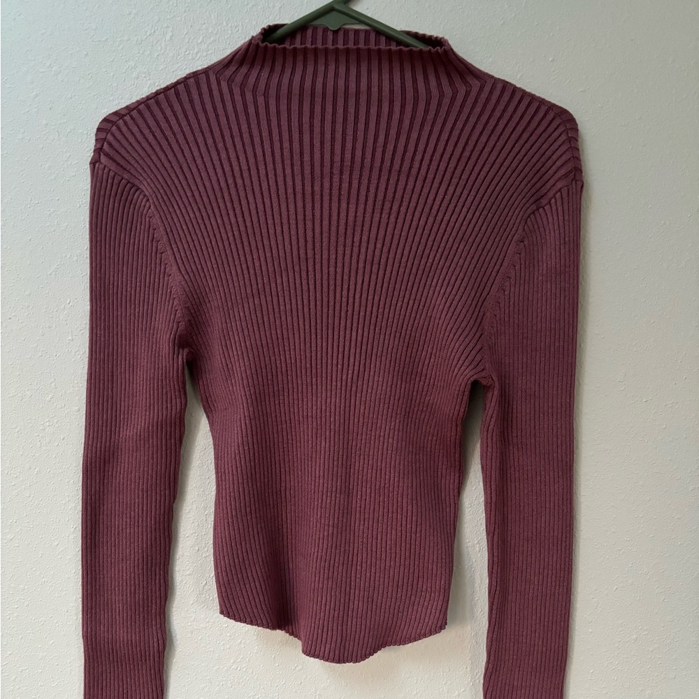 ribbed mock neck long sleeve top - Picture 2 of 2